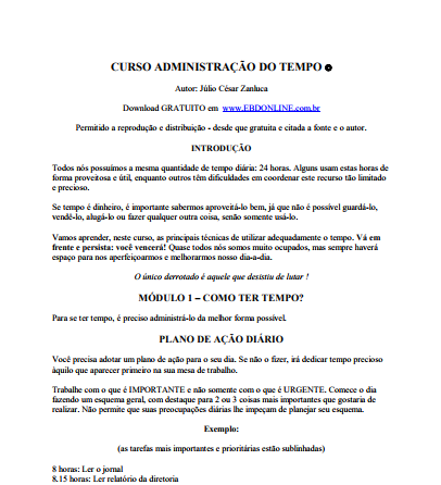 Curso Administração do tempo