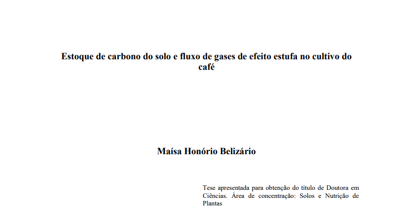 Estoque de carbono do solo e fluxo de gases de efeito estufa no cultivo do  café
