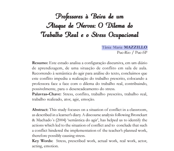 Professores à Beira de um Ataque de Nervos: O Dilema do Trabalho Real e o Stress Ocupacional